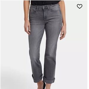 NYDJ Barbara Boot Cut distressed gray ankle cuff jeans